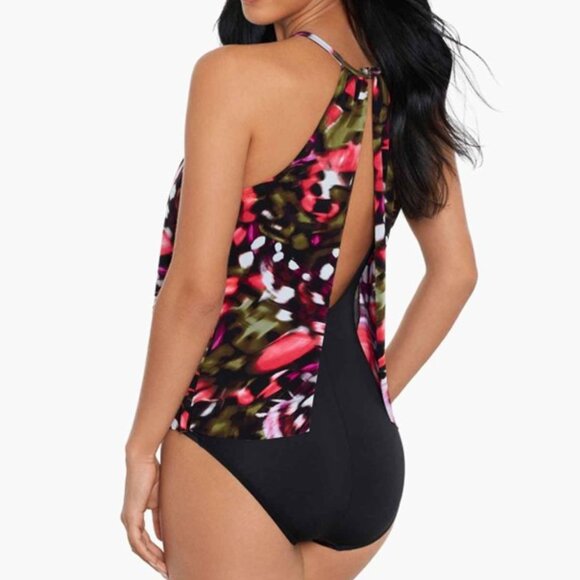 Magicsuit by Miraclesuit Aubrey Flutter Swimsuit 1-PC Black Multi Size 12 NEW